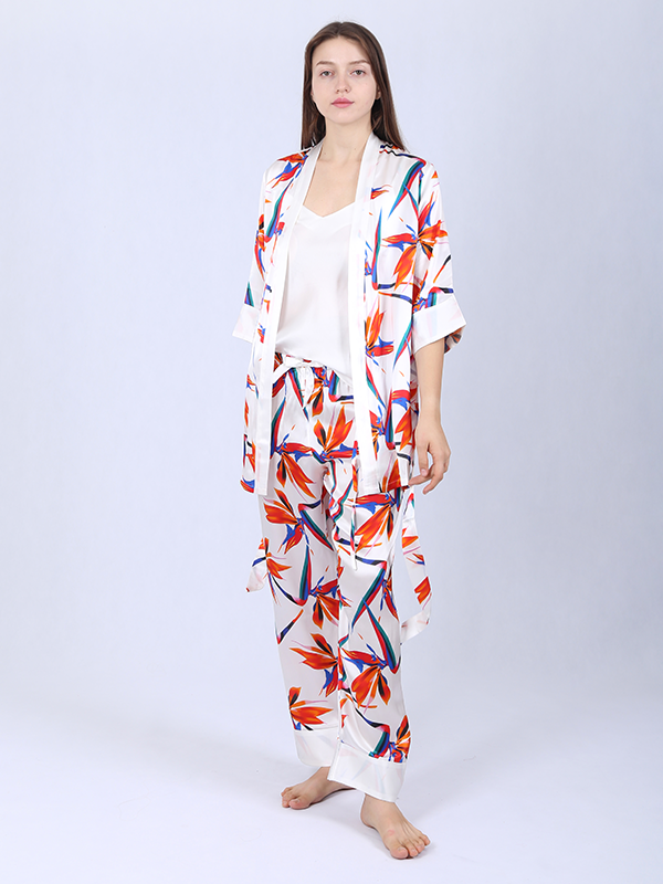 Women's Floral Printed Silk Pajama Set