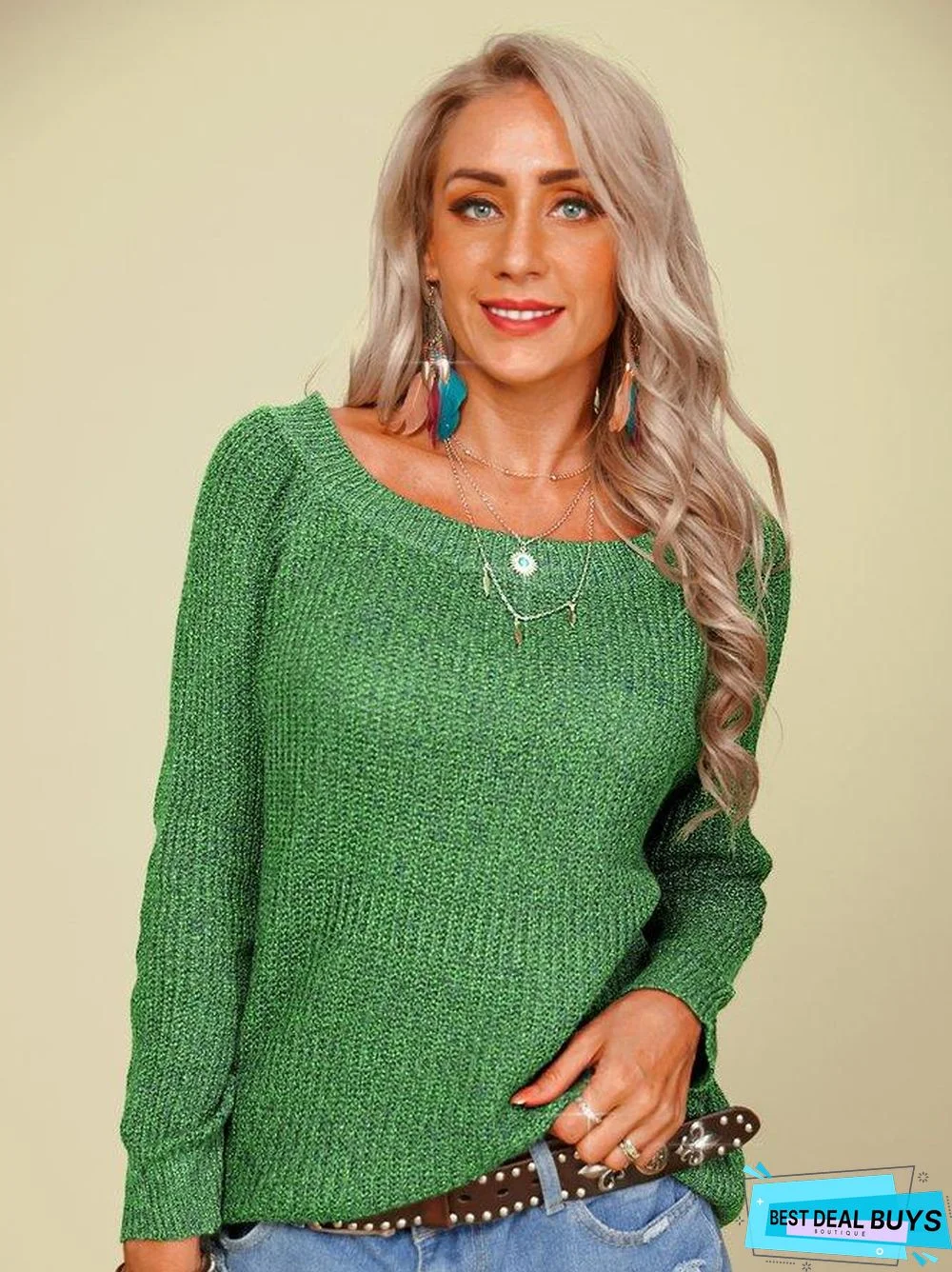 Crew Neck Vintage Solid Sweater