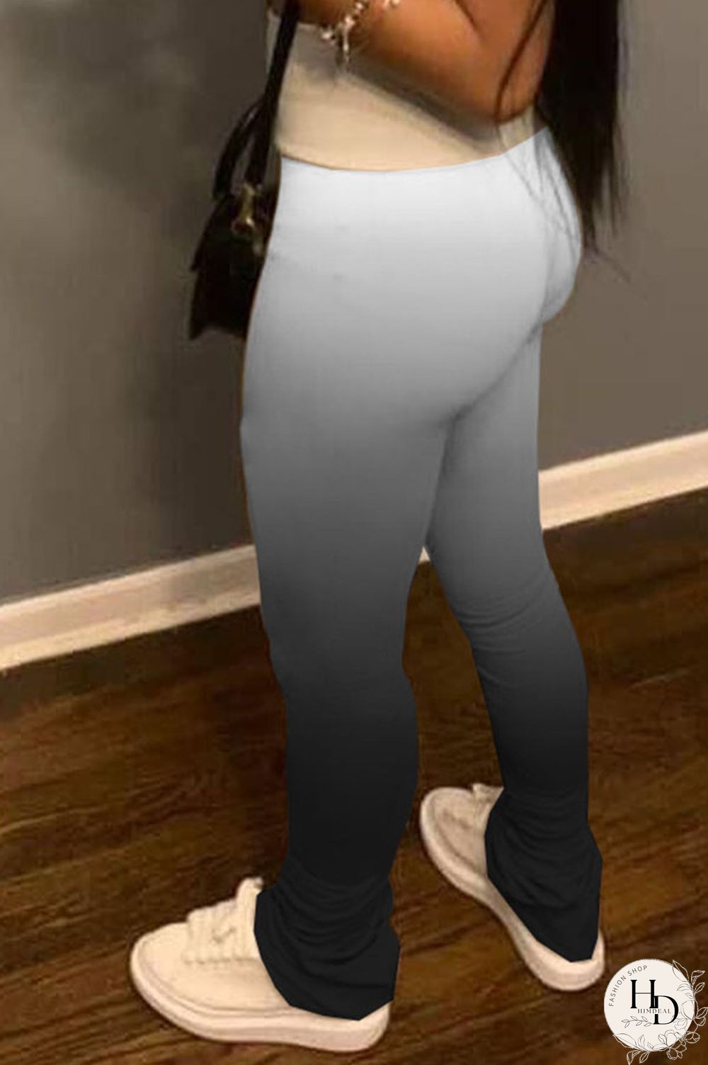 purple Black Orange Yellow purple Elastic Fly High Gradient Boot Cut Pants Bottoms