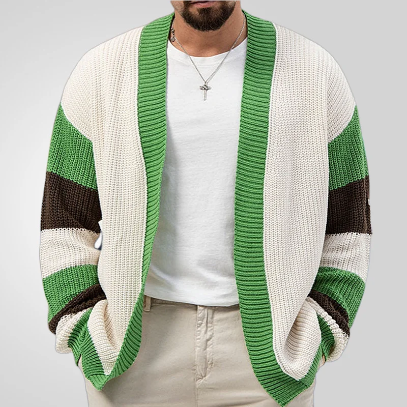 Uveng Uveng Men's Knitted Shirt Loose Color Knitted Jacket Thick Knit Sweater Man SY0105