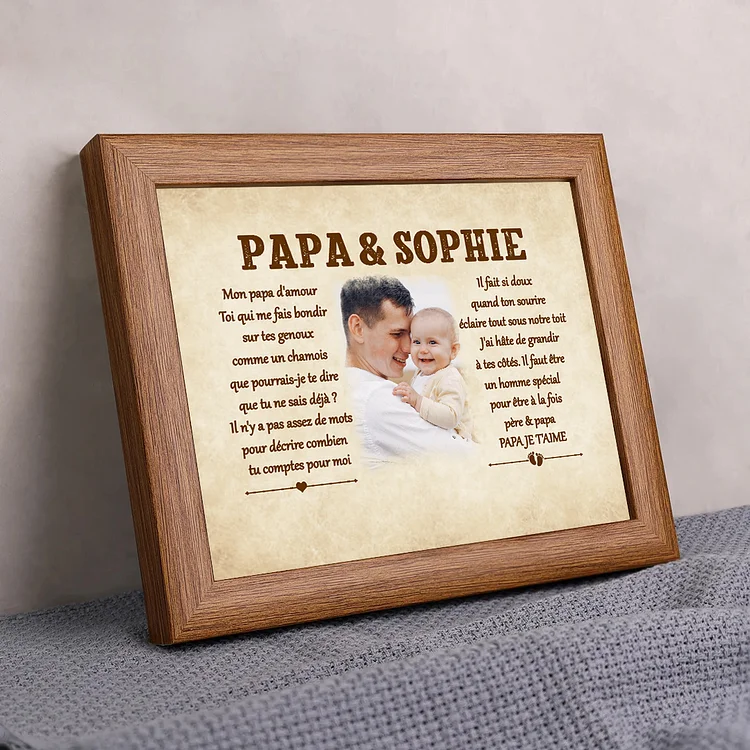 PAPA - Cadre en bois personnalisé texte avec photo