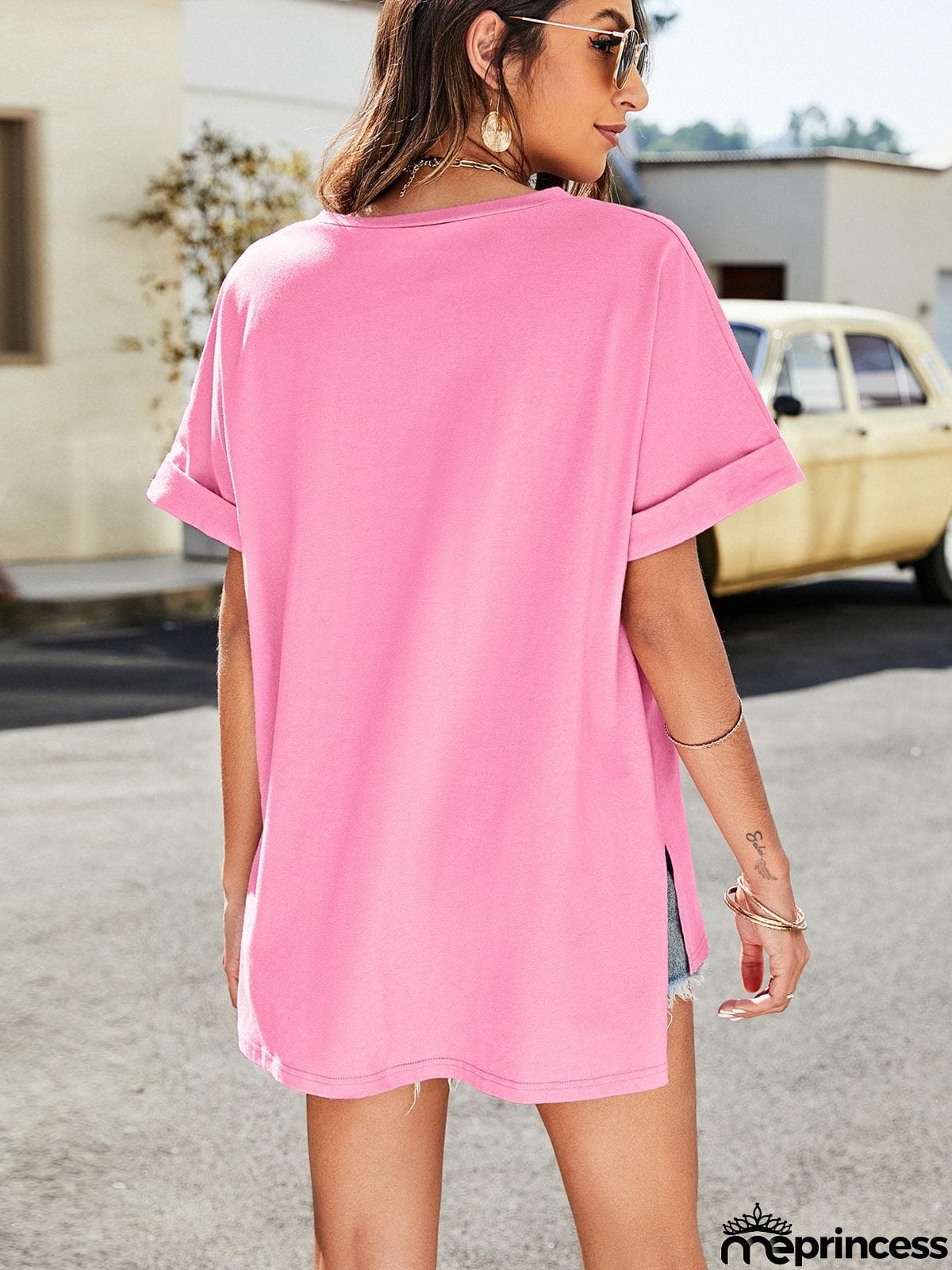 High-Low Side Slit V-Neck Tee