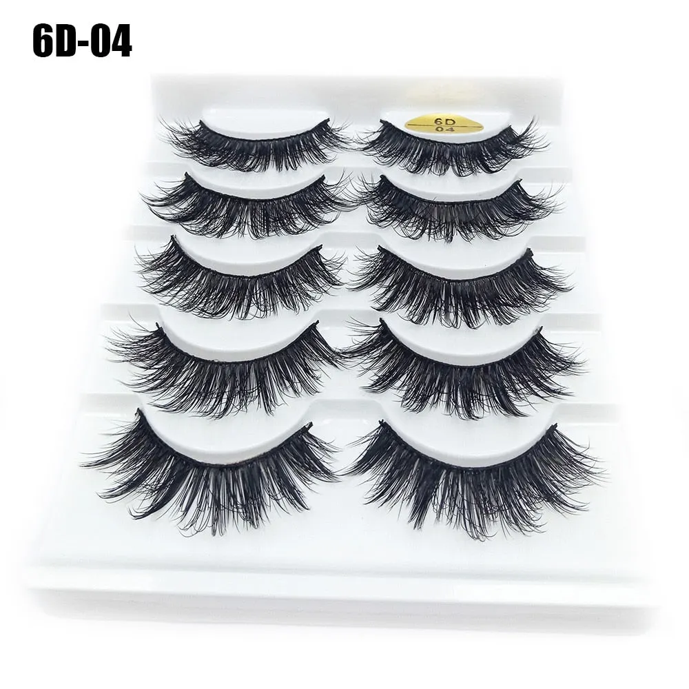 5Pairs 6D Mink Lashes False Eyelashes Natural Long Eyelash Extension Cross Volume Soft Fake Eye Lashes Winged Faux Cils Dropship