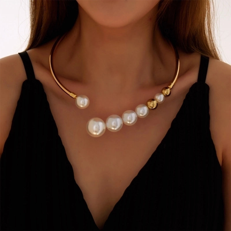 Modern Style Classic Style Geometric Artificial Pearl Metal Choker