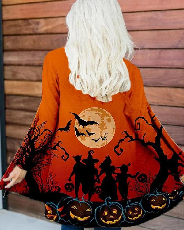 Halloween Pumpkin Print Cardigan