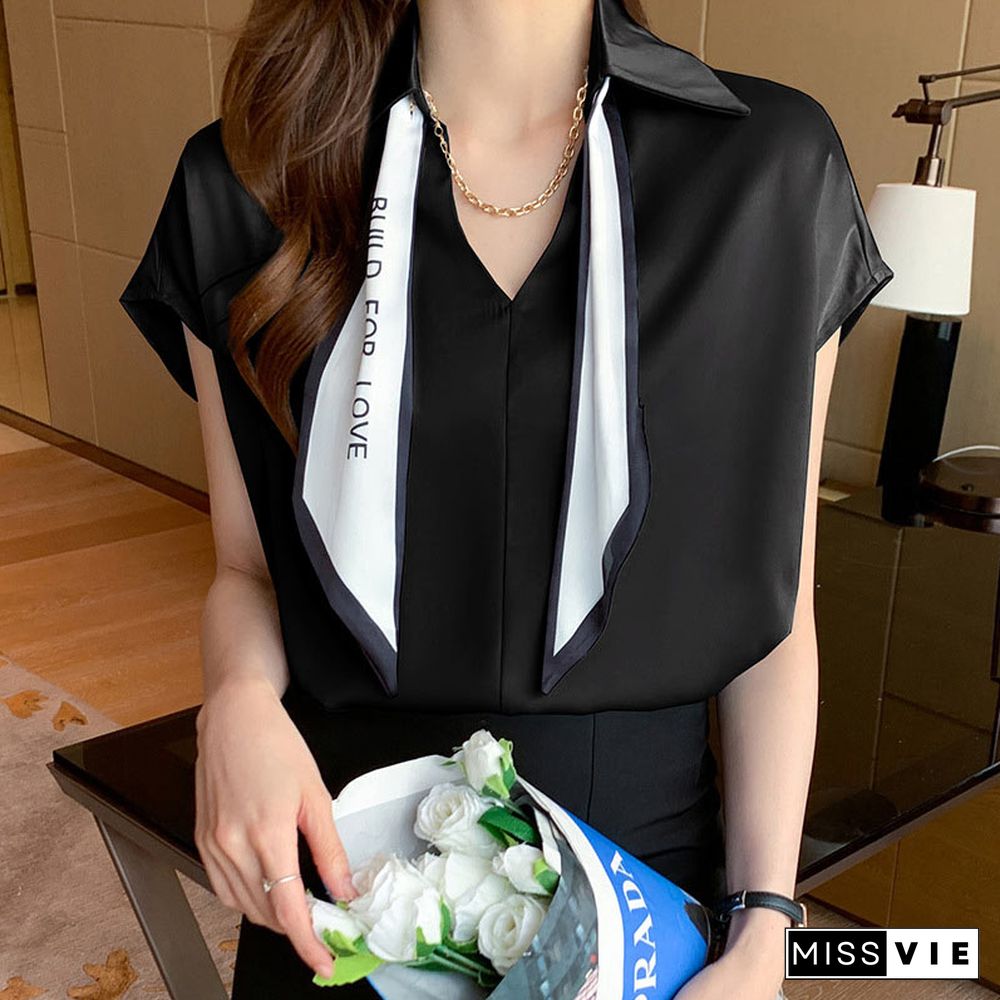 Chain Bow Tie Loose Shirt