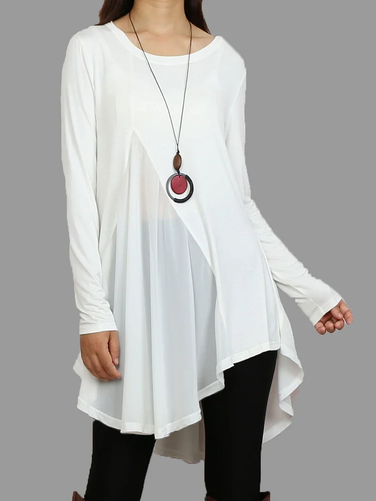 Casual Plain Crew Neck Tops