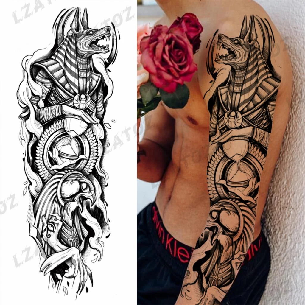 Sdrawing Sleeve Temporary Tattoos For Men Women Realistic Pirate Ship Wolf Tiger Skull Rose Flower Fake Tattoo Sticker Arm Tatoos