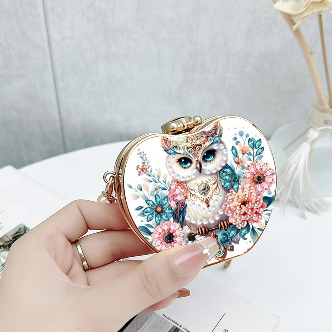 Owls and Flowers DIY Acrylic Love Diamond Art Painting Card Case Wallet with Chain Small Diamond Painting Crossbody Bag for Adults Women Girls Gift