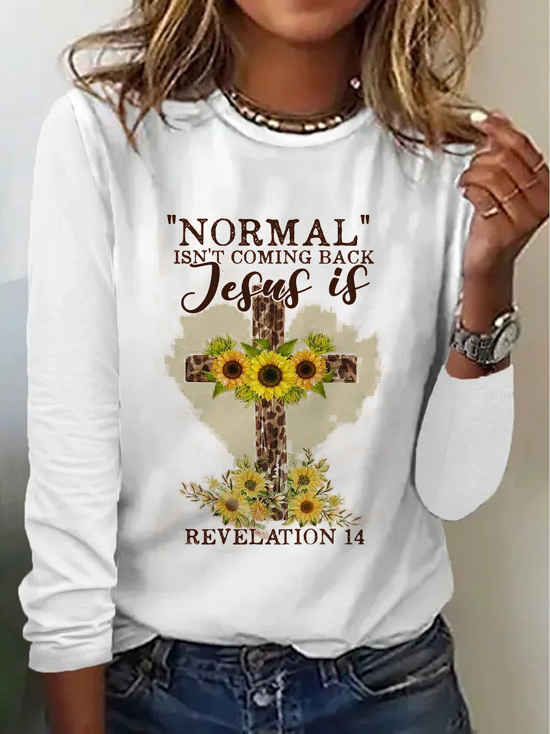 Women's Loose Casual Sunflower Printed Long-Sleeved Top