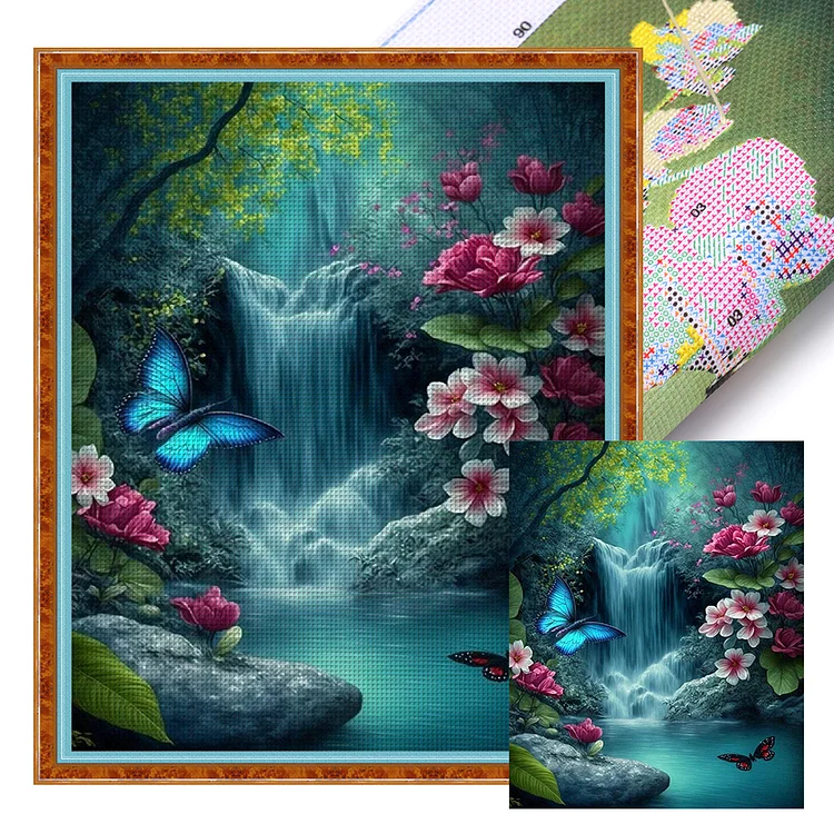 【Huacan Brand】Butterfly Waterfall 11CT Stamped Cross Stitch 40*50CM