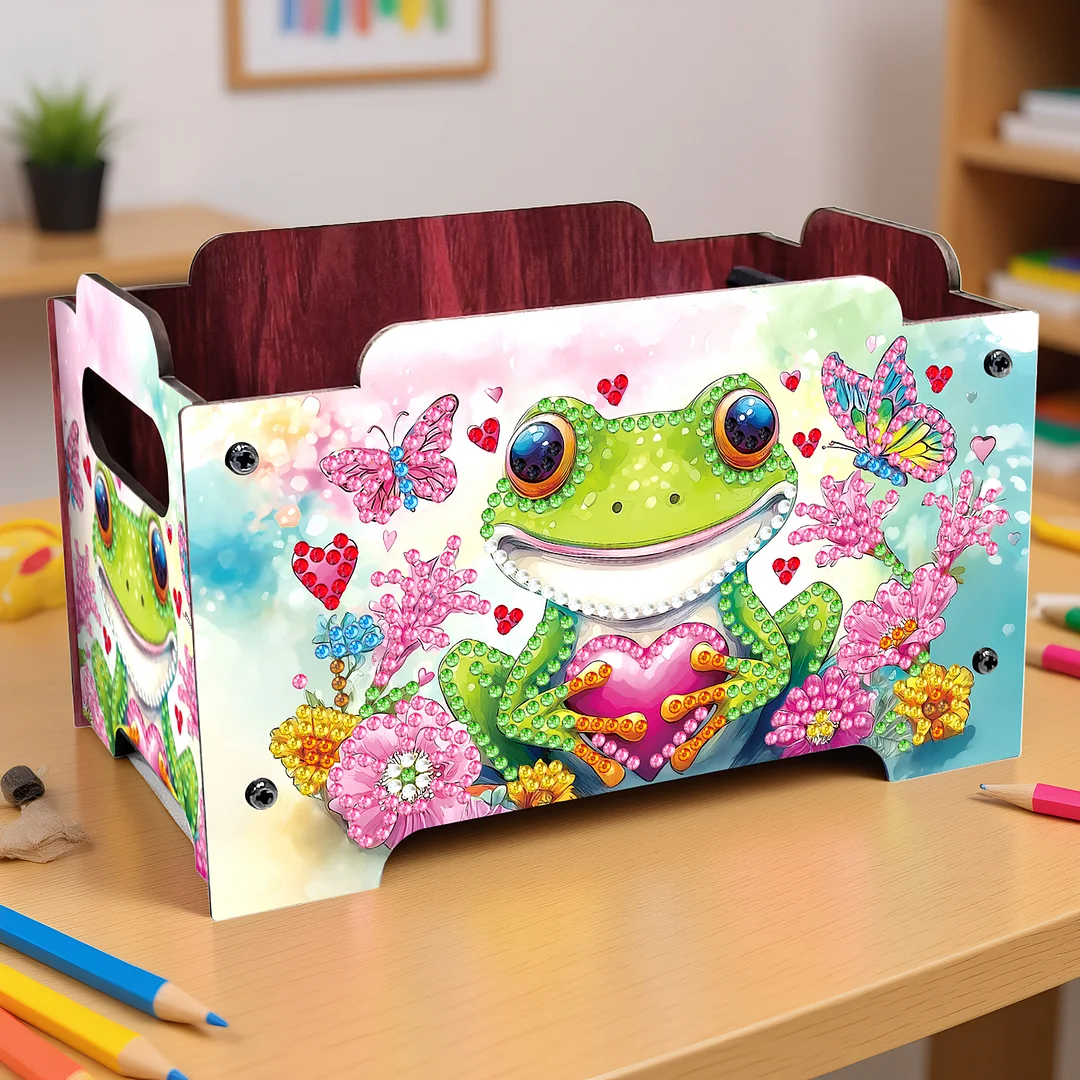 5D DIY Diamond Painting Art Decorative Storage Box Wood Storage Clutch (Frog)
