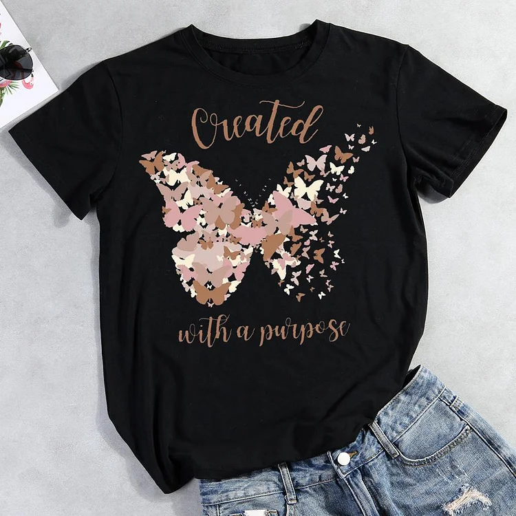 Created with a Purpose Butterfly Round Neck T-shirt-Annaletters