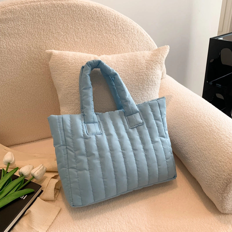 Large Capacity Simple Solid Color Handbag Cotton-padded Jacket Shoulder Bag Women’s Spring And Summer This Year’s Popular New Tote Bag