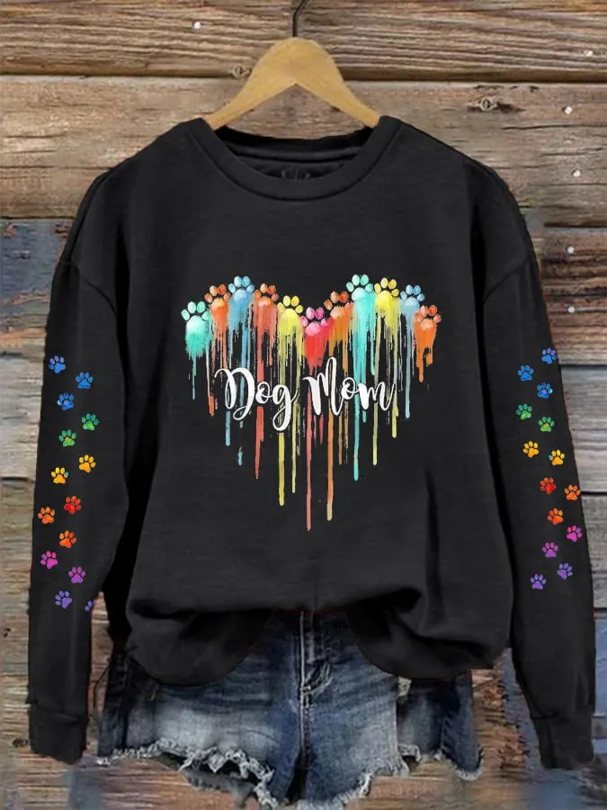 Women's  Colored Dog Paws Dog Mom Prnted Sweatshirt