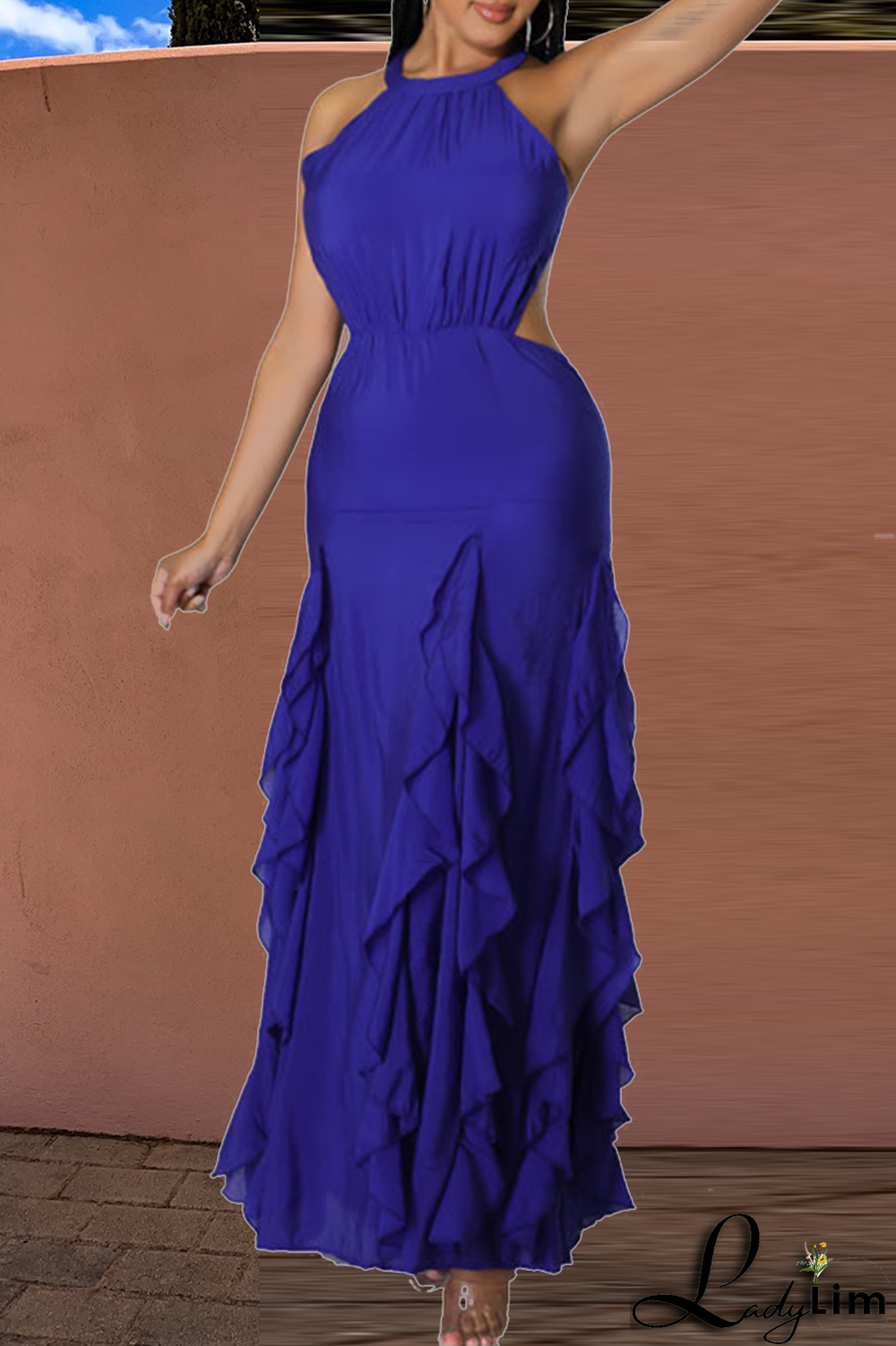 White Fashion Solid Flounce Halter Cake Skirt Dresses