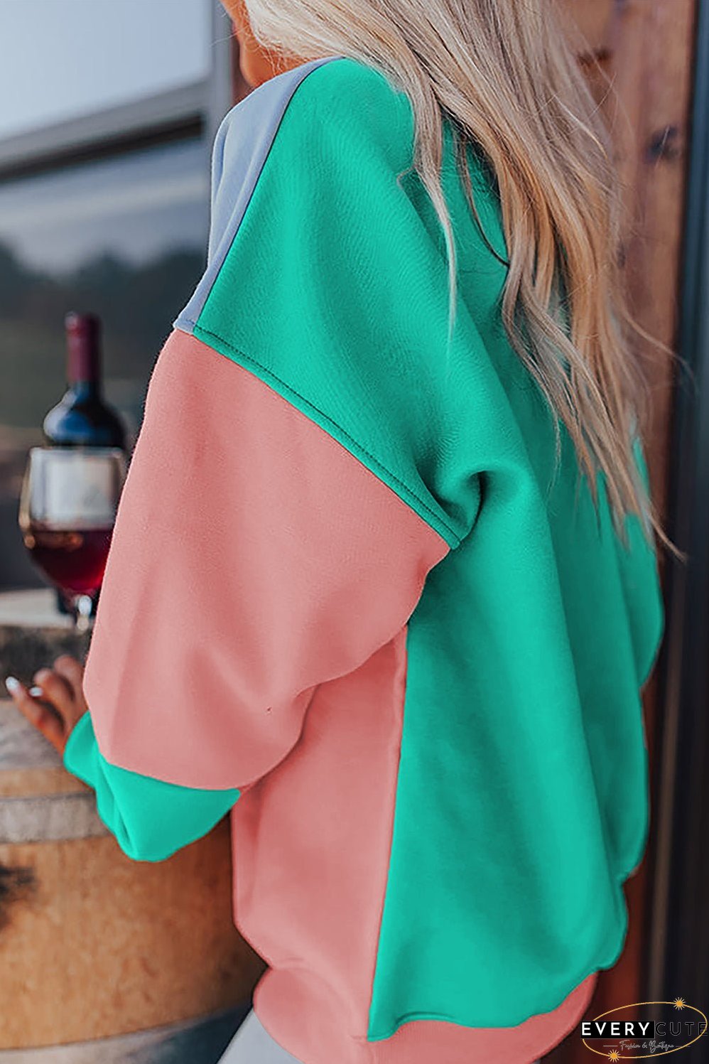 Blossom Colorblock Patchwork Drop Shoulder Sweatshirt