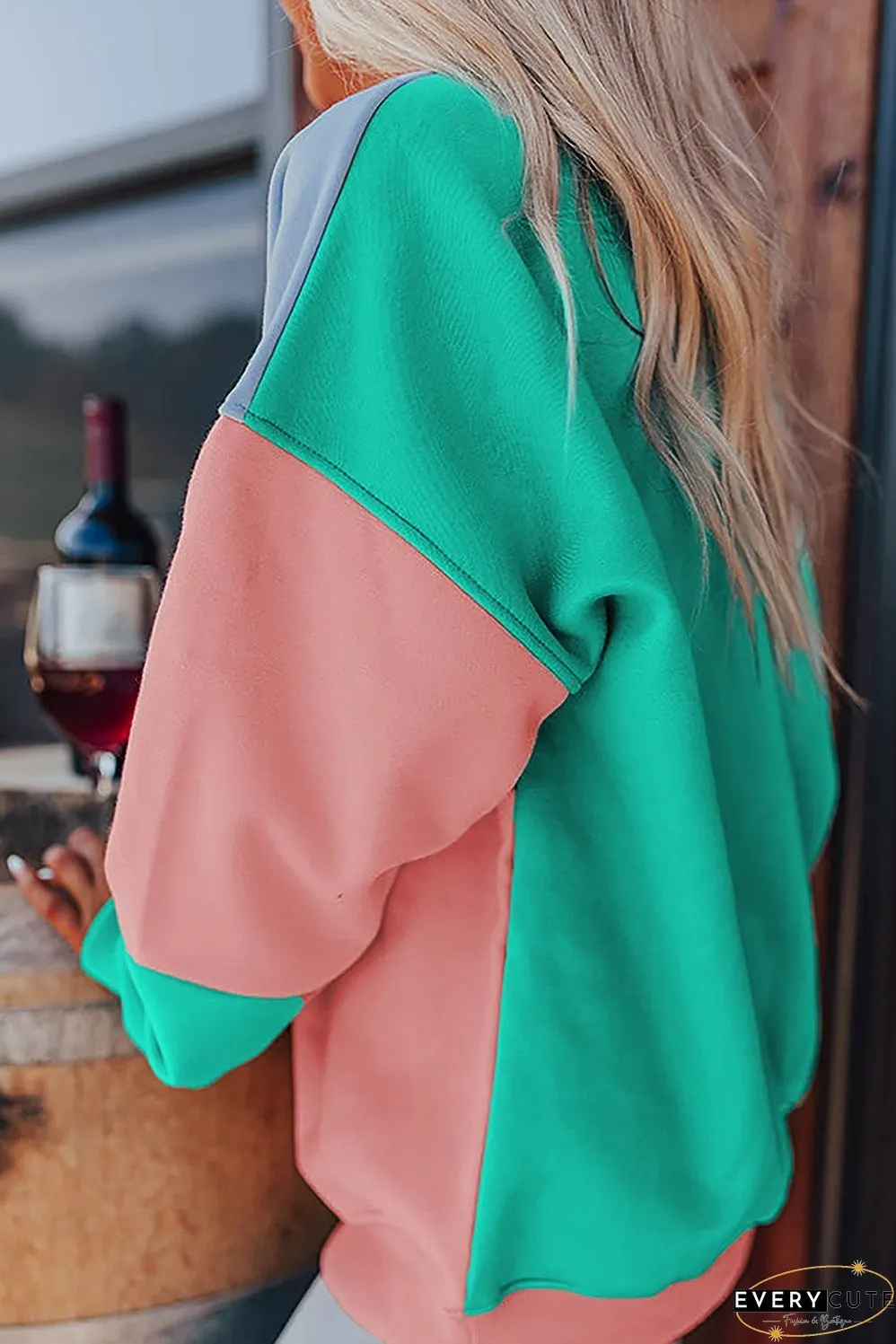 Blossom Colorblock Patchwork Drop Shoulder Sweatshirt