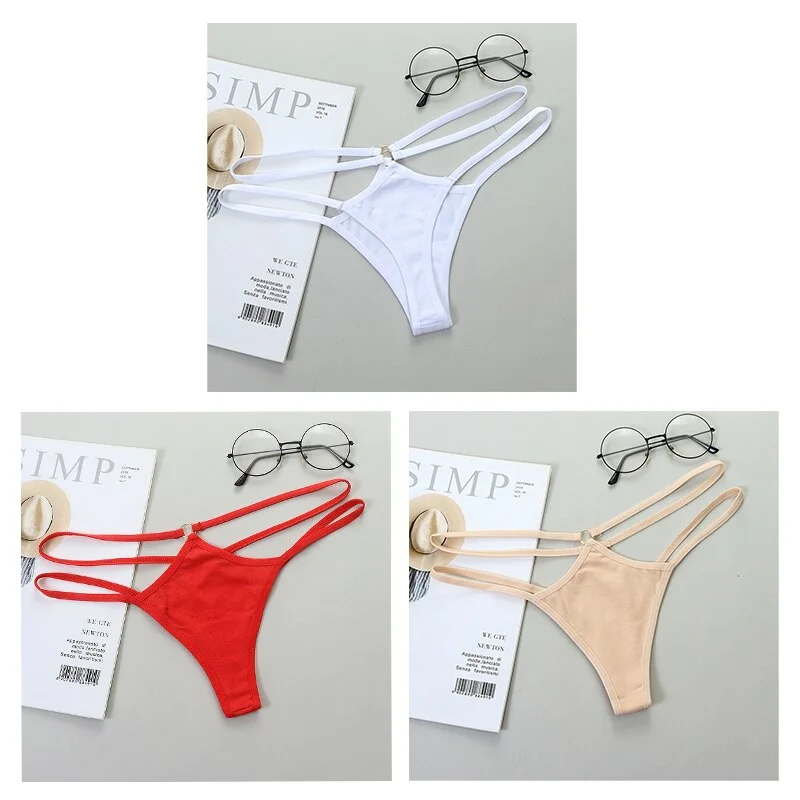 Sexy Women G-String Cotton Panties Lingerie Thin Strap Soft Breathable T back Female Low Rise Hollow Out Thong 3 Pcs Underwear