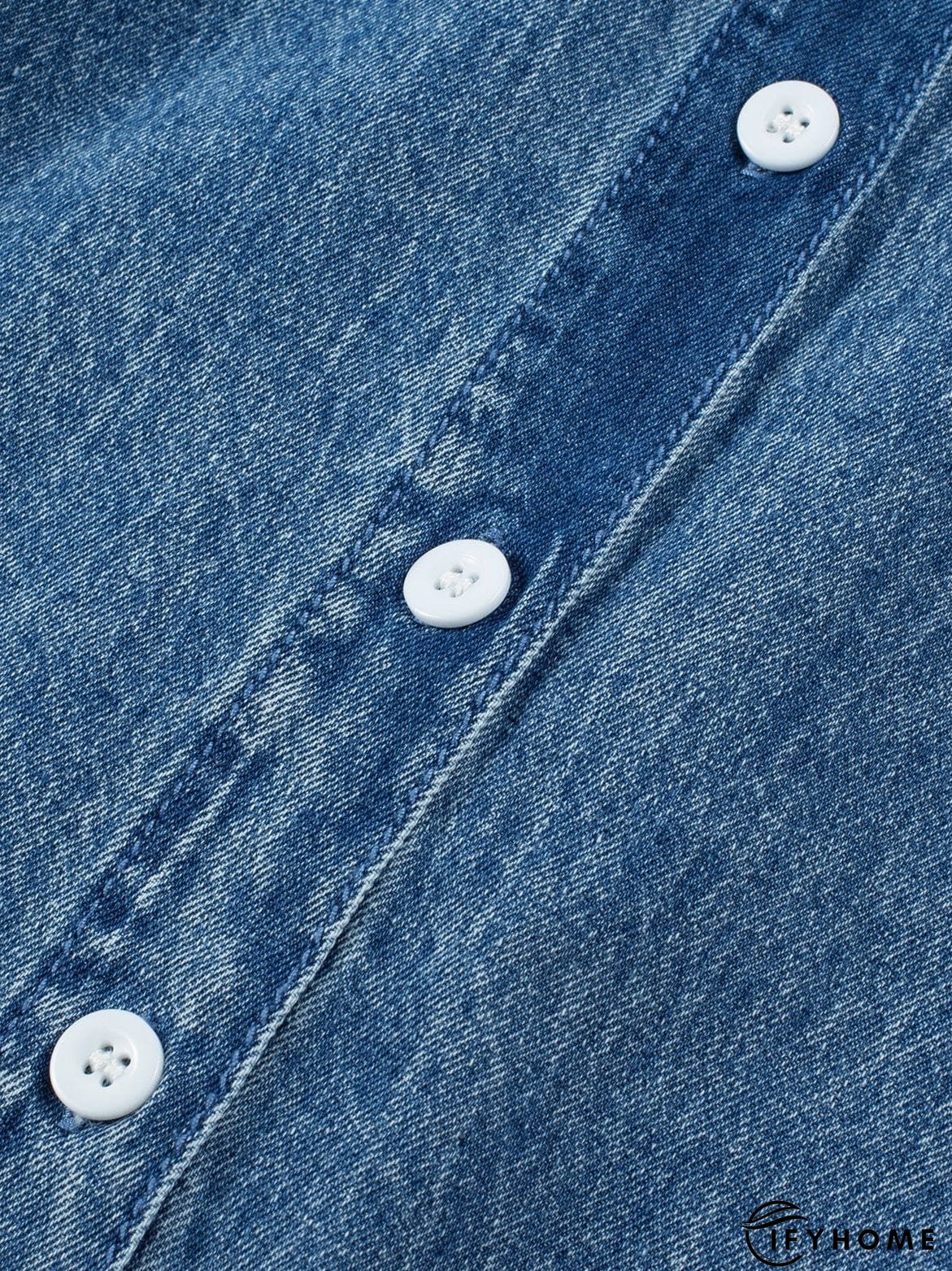 Blue Mineral Wash Denim Shirt Dress with Cuffed Sleeves | IFYHOME