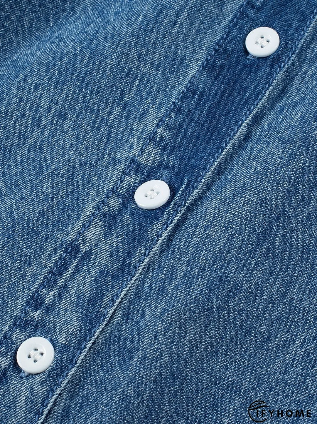 Blue Mineral Wash Denim Shirt Dress with Cuffed Sleeves | IFYHOME