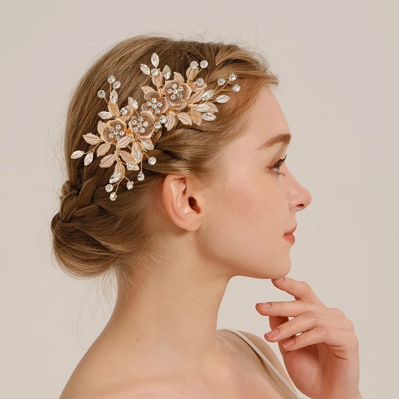 Elegant Bridal Women’s Flower Alloy Diamond Insert Comb