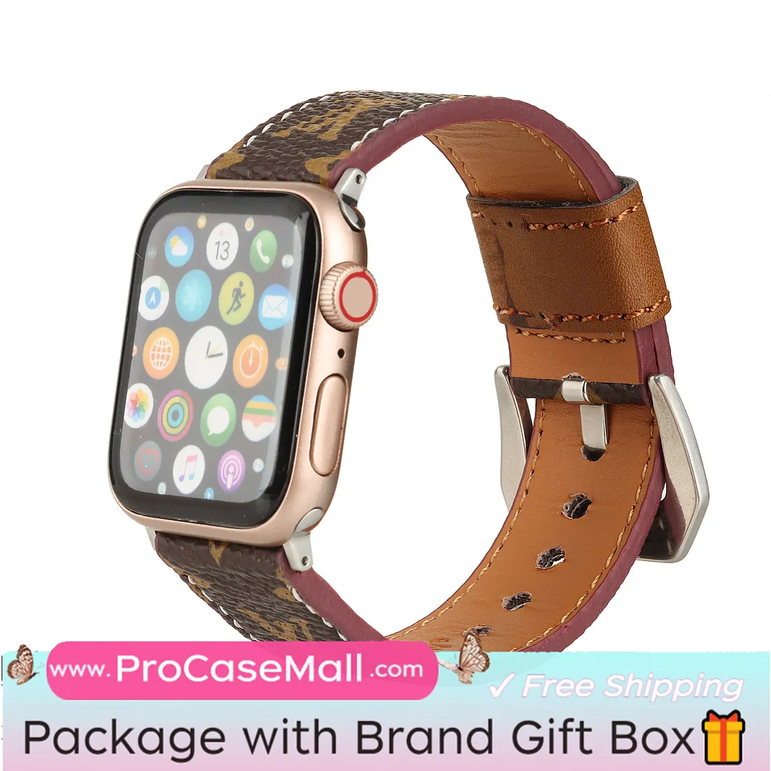 LV Genuine Leather Monogram Canvas Apple Watch Strap Checkerboard Canvas
