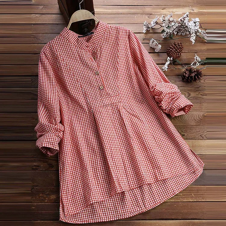 Vintage Pleat Button Cotton Linen Comfy Shirt
