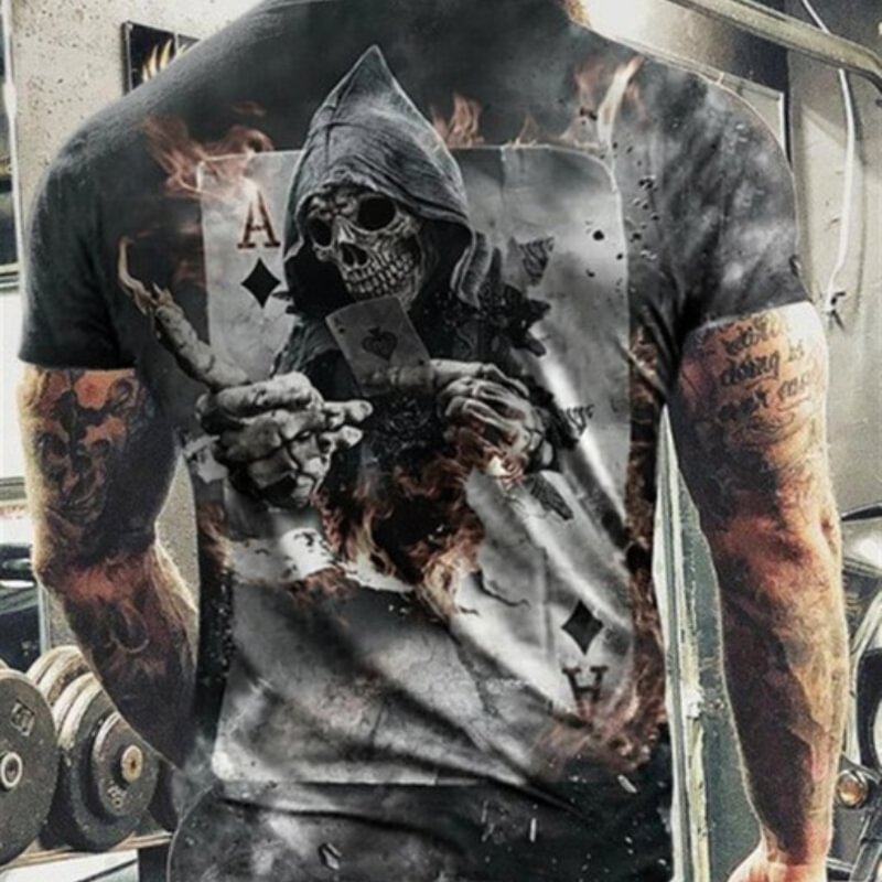 Men's Dark Style Poker Print Short Sleeve T-shirt