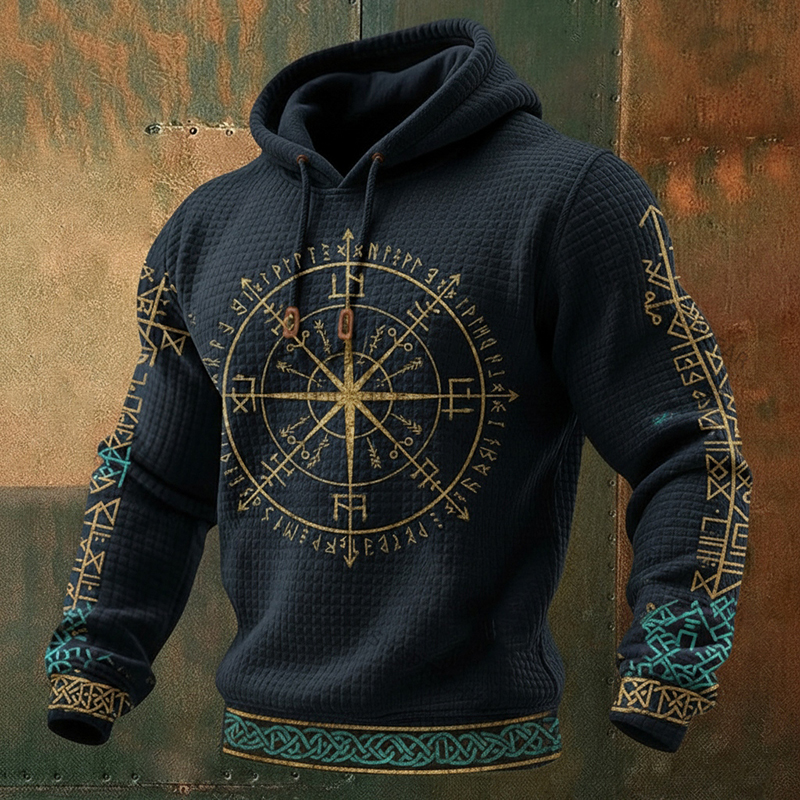 Men's Nordic Viking Style Runes Pattern Warm Hoodie elevenforest