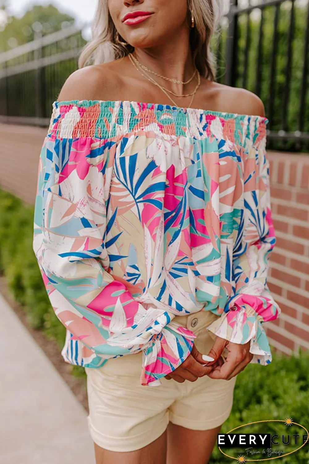 Multicolor Floral Print Off Shoulder Blouse