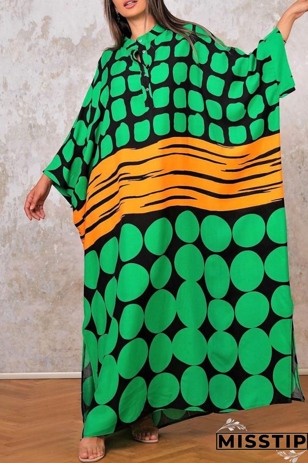 Yellow Casual Print Patchwork O Neck Long Dress Dresses