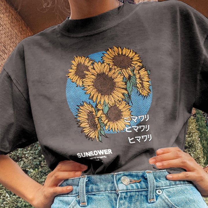 SUNFLOWER Vintage Printed Casual T-shirt / [blueesa] /