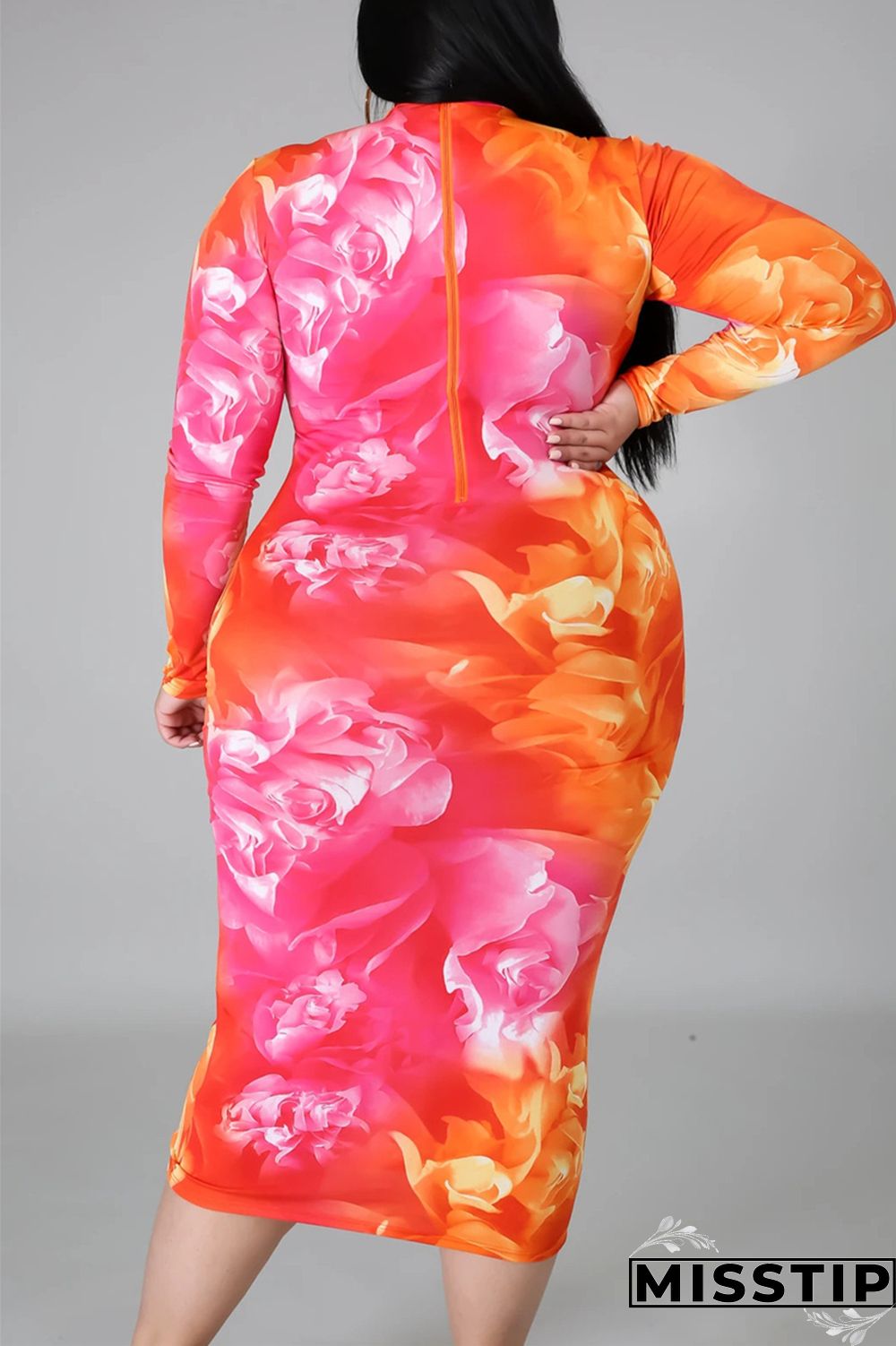 Red Fashion Casual Plus Size O Neck Long Sleeve Regular Sleeve Print Dress