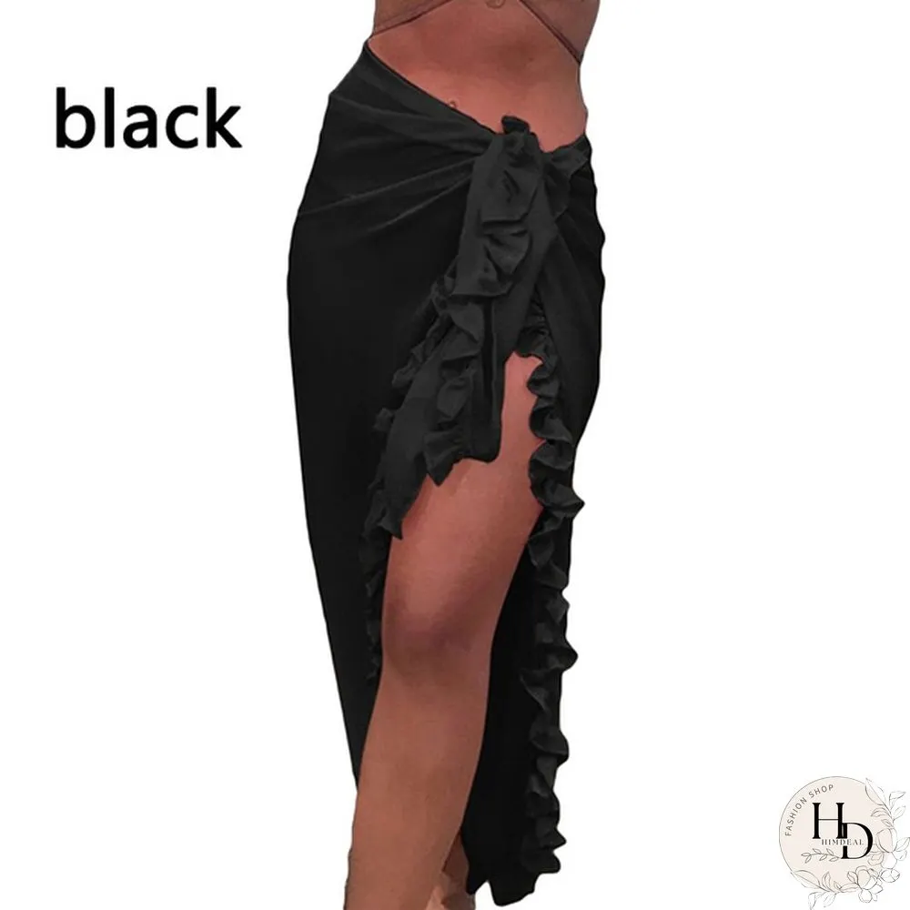 Women Fashion Summer Beach Ruffles Bikini Cover Up Chiffon Wrap Skirts