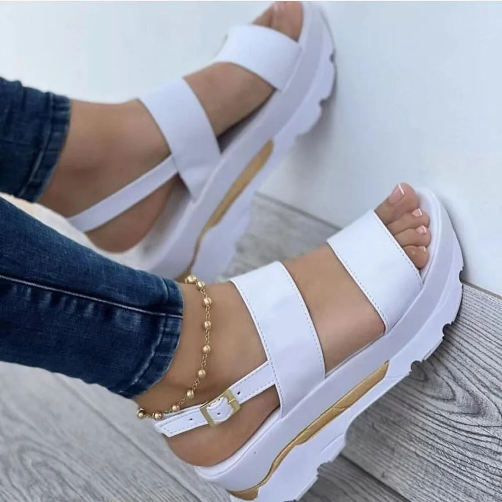 Qengg 2022 New Ladies Sandals Fashion Ladies Platform Wedge Sandals Ladies Summer Sandals Buckle Non-Slip Beach Sandals Ladies Sandals