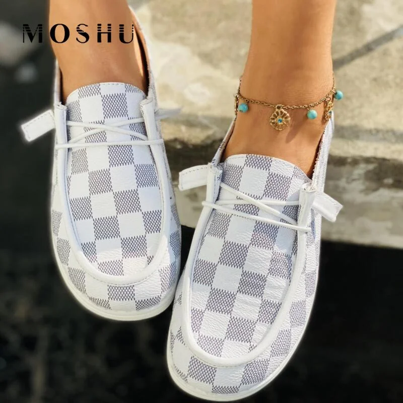 2021 Women Slip On Loafers Flats Summer Casual Shoes Female Breathable Plaid Printed Sneakers Fashion Plus Size Mocassin Femme
