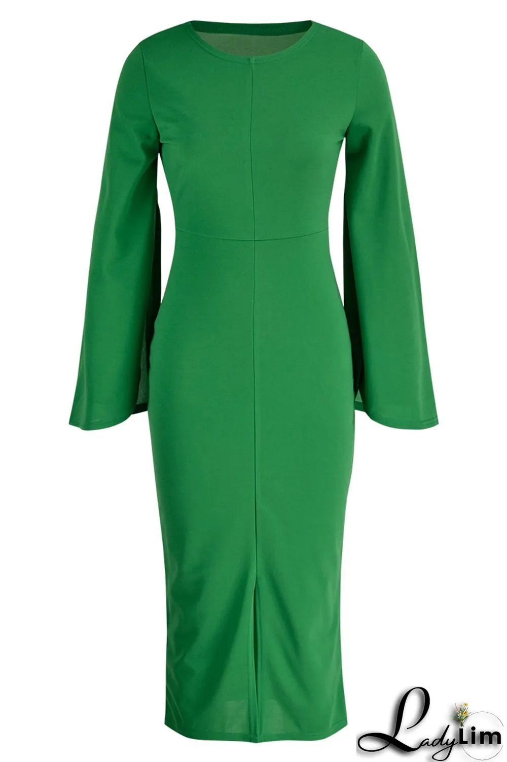Red Fashion Casual Solid Patchwork Slit O Neck Long Sleeve Dresses