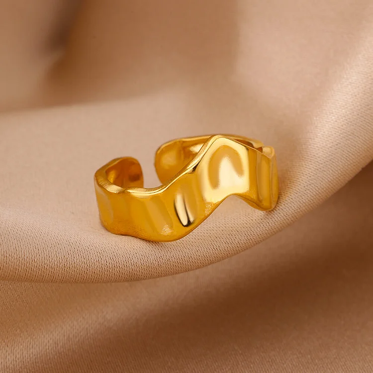 Jollyhunt Stainless Steel Irregular Dots Ring for Women Aesthetic Gold Color Open Ring Wedding Party Jewelry Anti Fading Accessories Gift