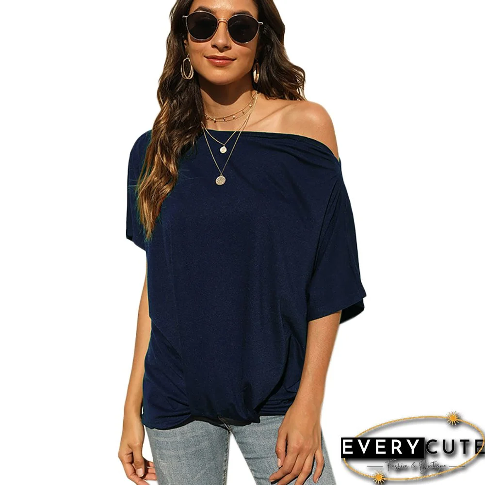 Navy Blue Off Shoulder Irregular Top