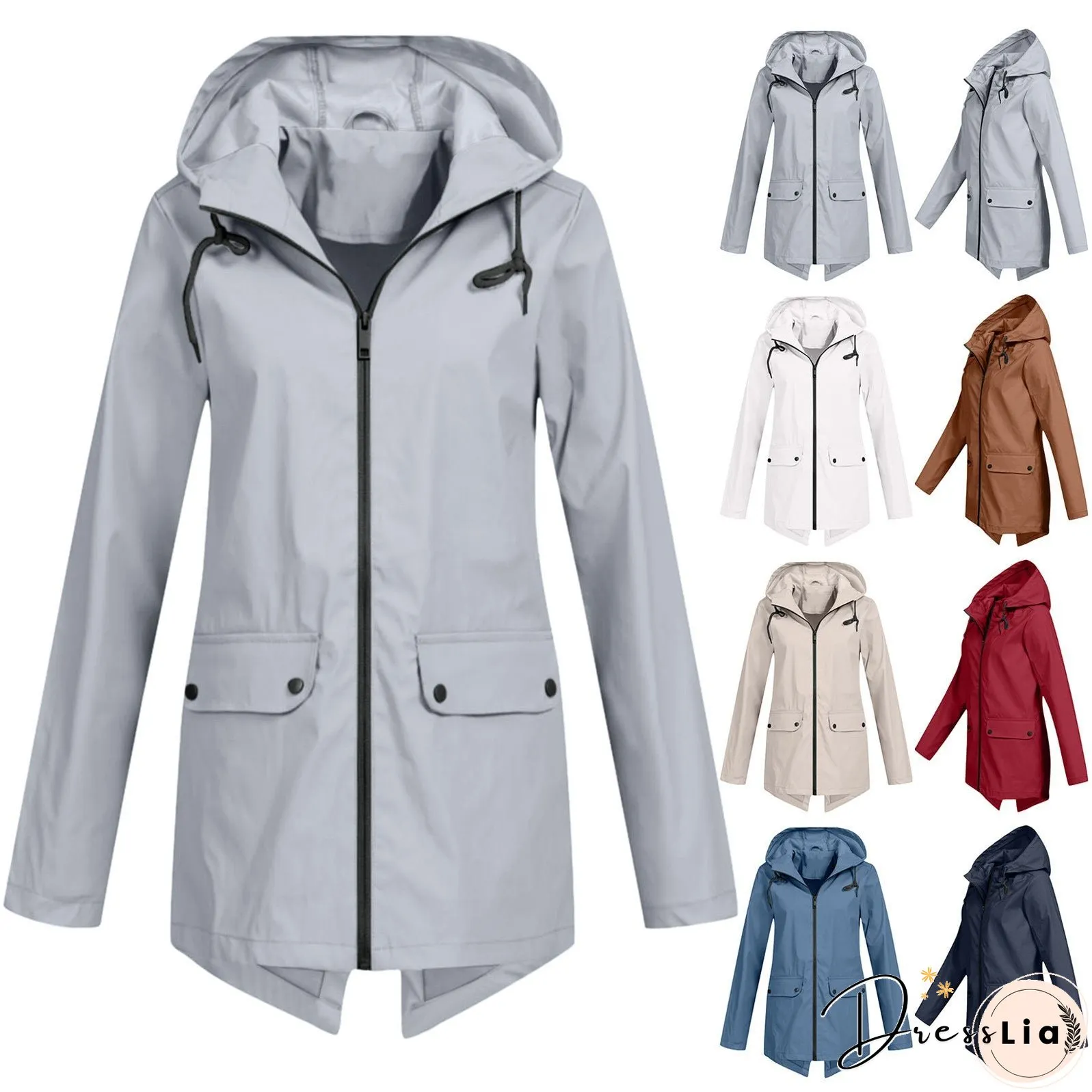 Women's Windcheater Zip Hooded Lightweight Outdoor Windproof Coats