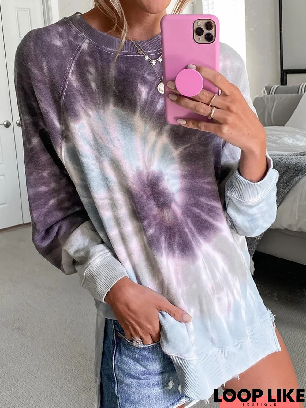 Women Sports Autumn Tie-Dye Pattern Daily Loose Best Sell Regular H-Line Regular Size Sweatshirt