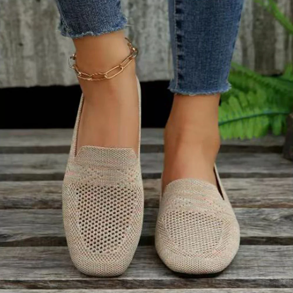 Smiledeer Spring and Autumn Knitted Breathable Flat Casual Shoes for Women