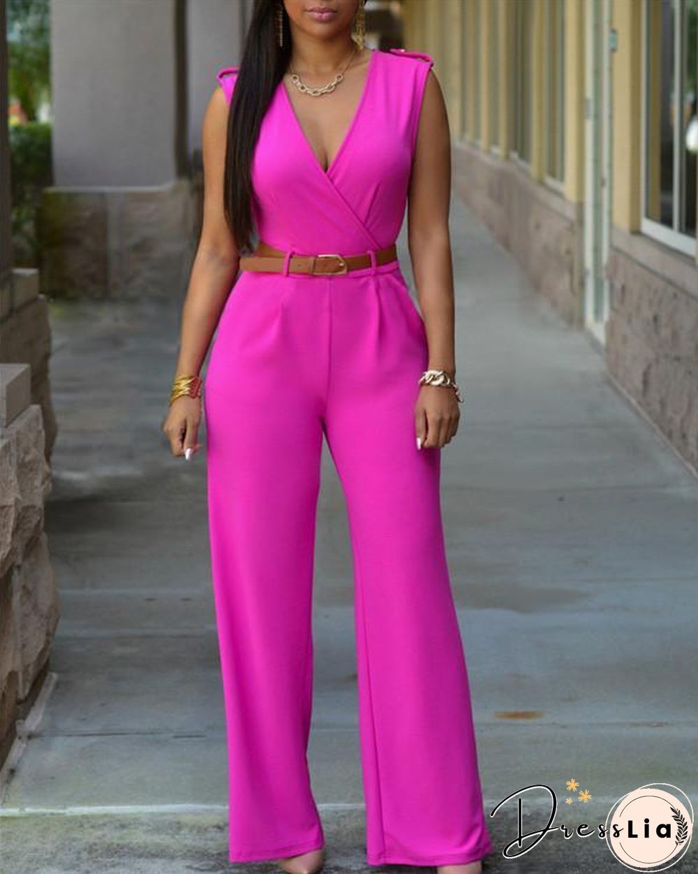 V Neck Solid Casual Short Sleeve Jumpsuits