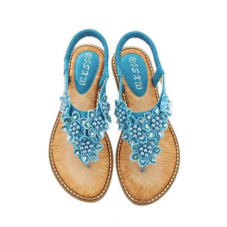 New Fashion Bead Flower Round Toe Flip-flop Sandals shopify Stunahome.com