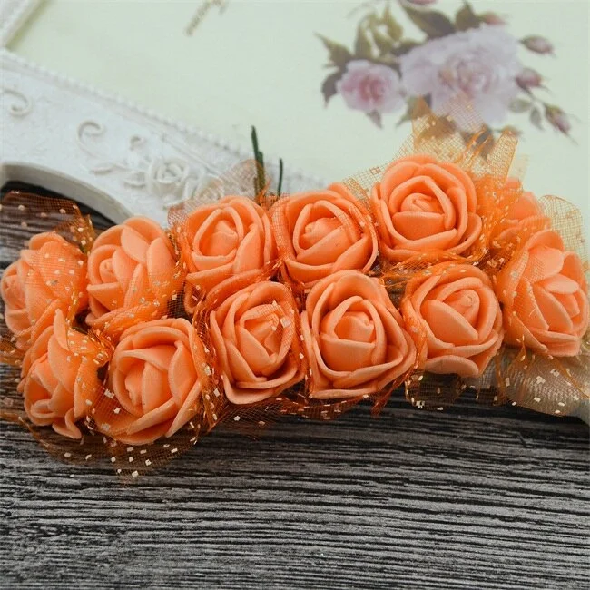 144PCS 2CM Mini Artificial Flower Bubble Rose Bouquet Wedding Home Party Decoration Craft Garland Accessories Fake Flower
