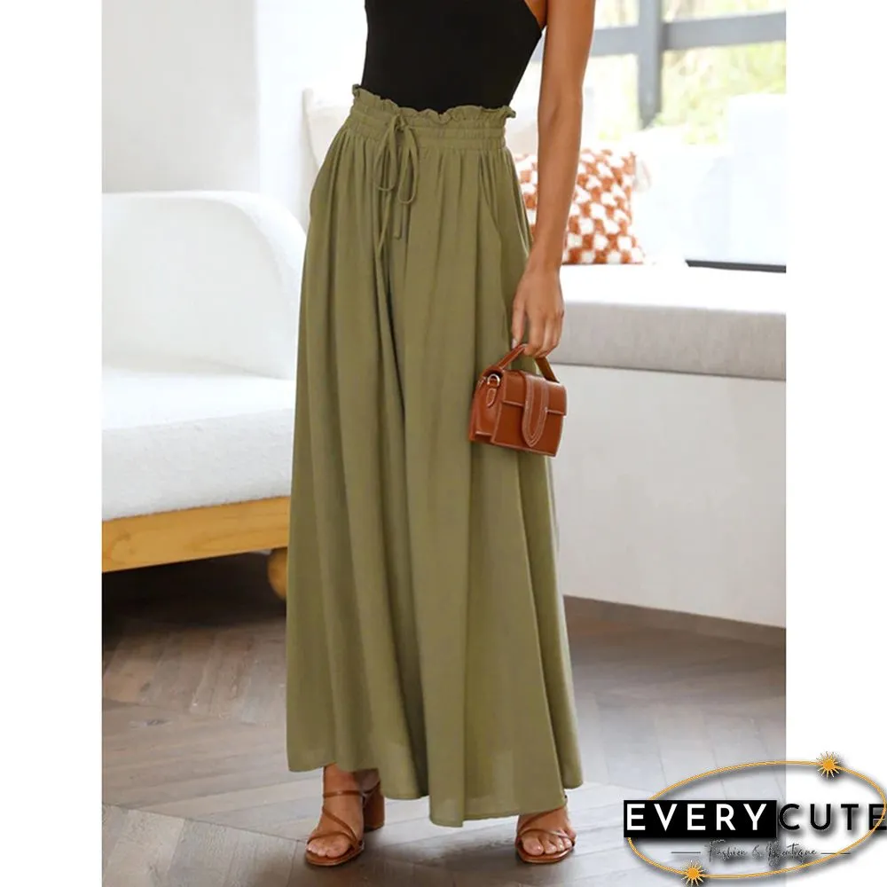 Army Green Elastic Waist High Waist Wide Leg Pants