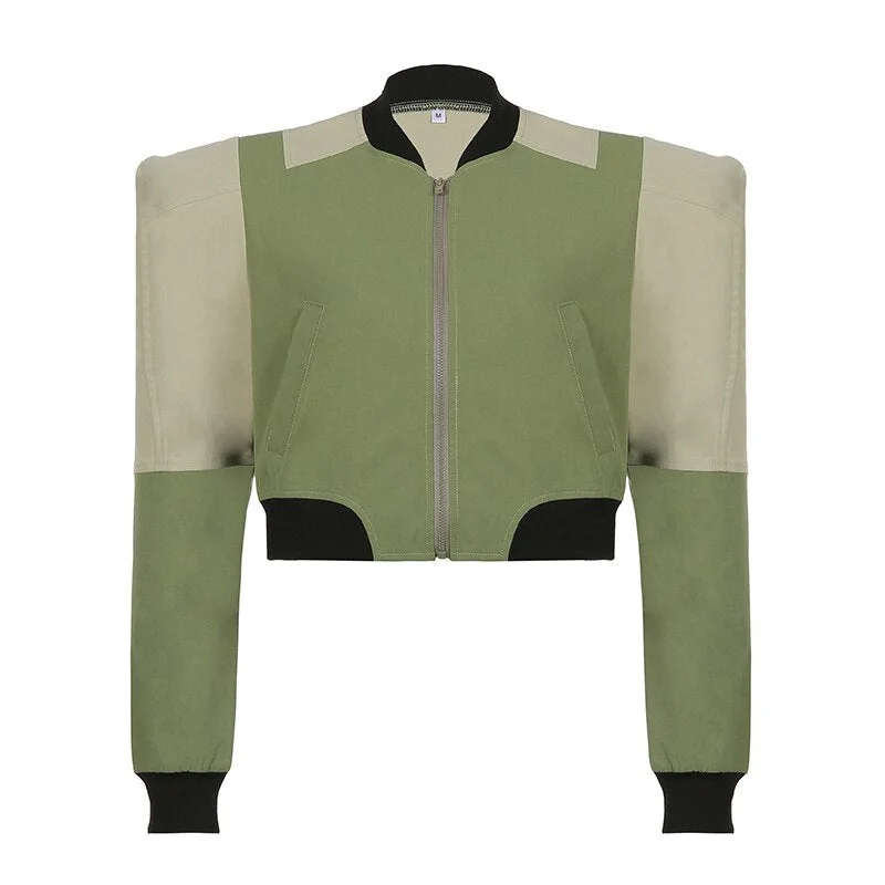 BIIKPIIK Fashionable High Street Women's Jackets Stitching Padded Shoulder Long Sleeve Fall Winter Clothing Casual Biker Coats