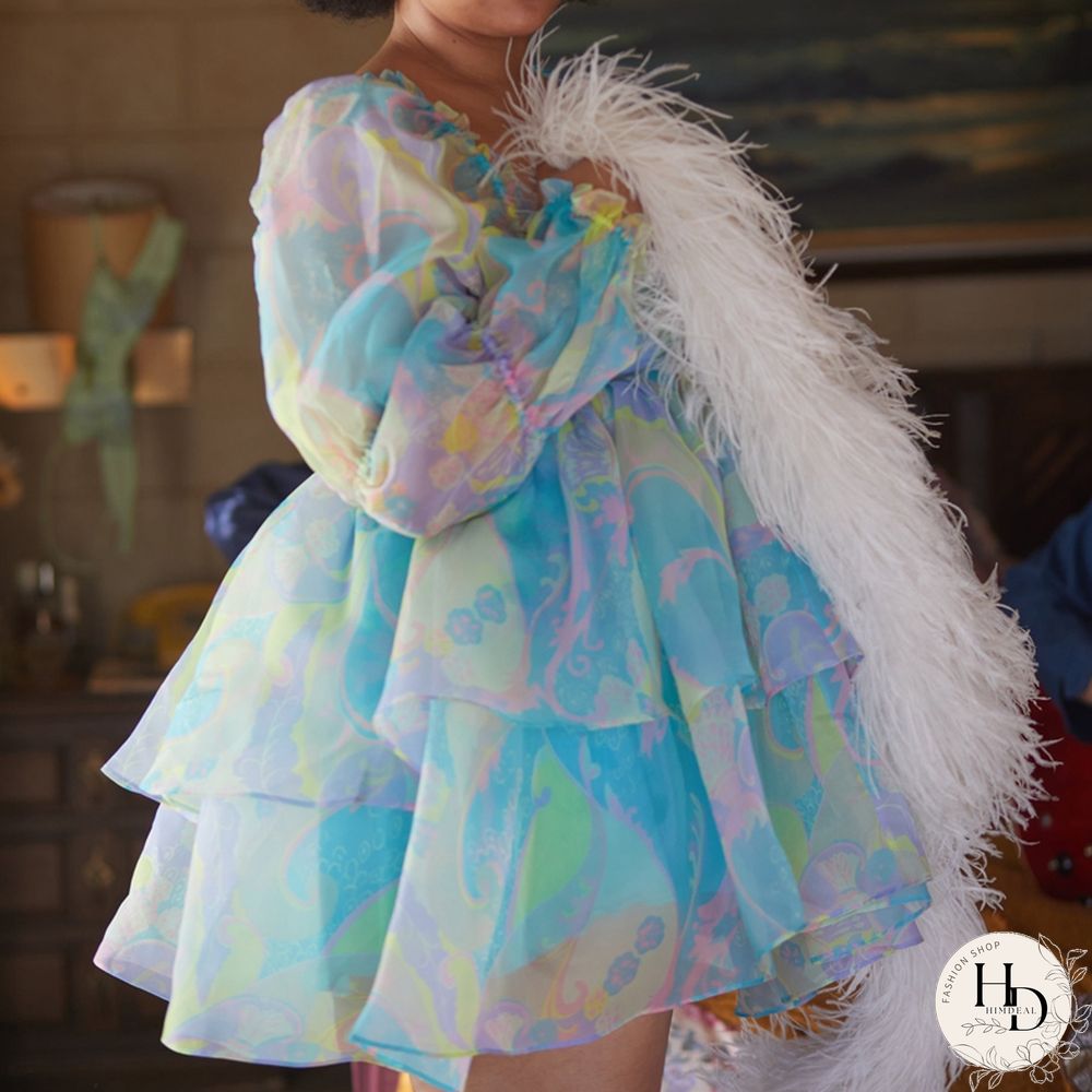 Sweet Girl Moonlight Dress Vintage Backless Long Puff sleeve Ruffles Layered A-line Women