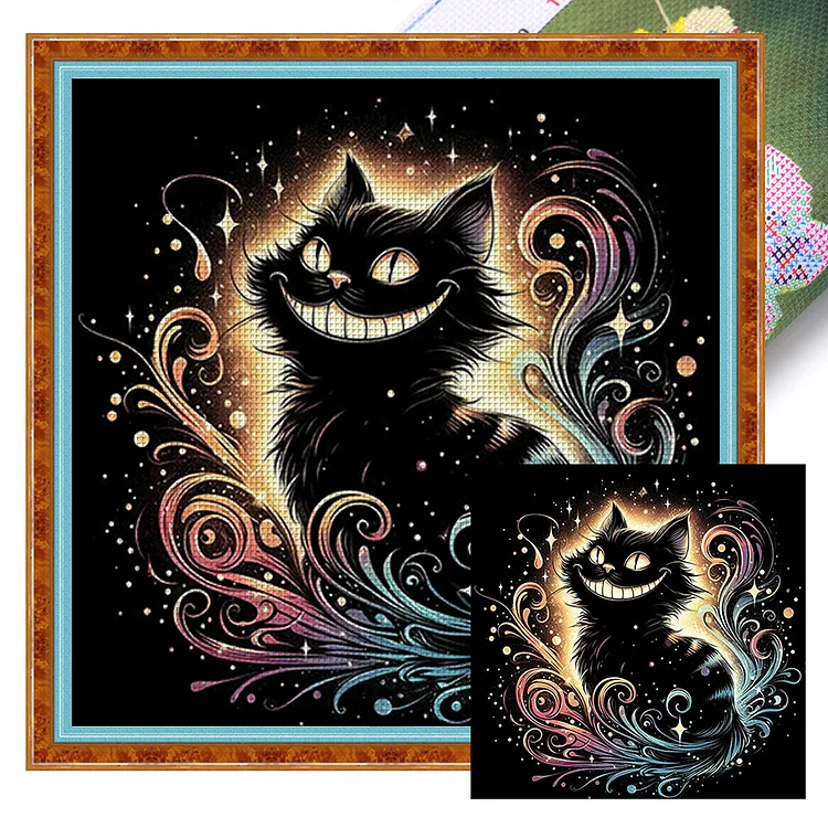 Dark Night Smiling Cat 11CT Stamped Cross Stitch 50*50CM